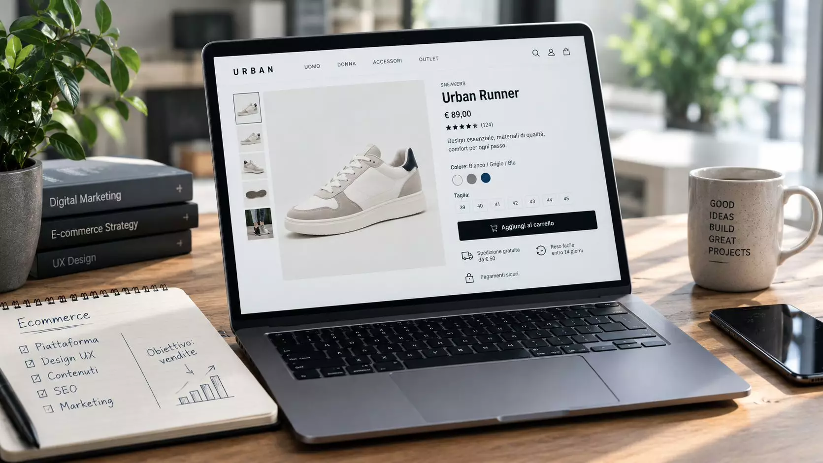 scrivania su cui si vede la schermata di un sito ecommerce